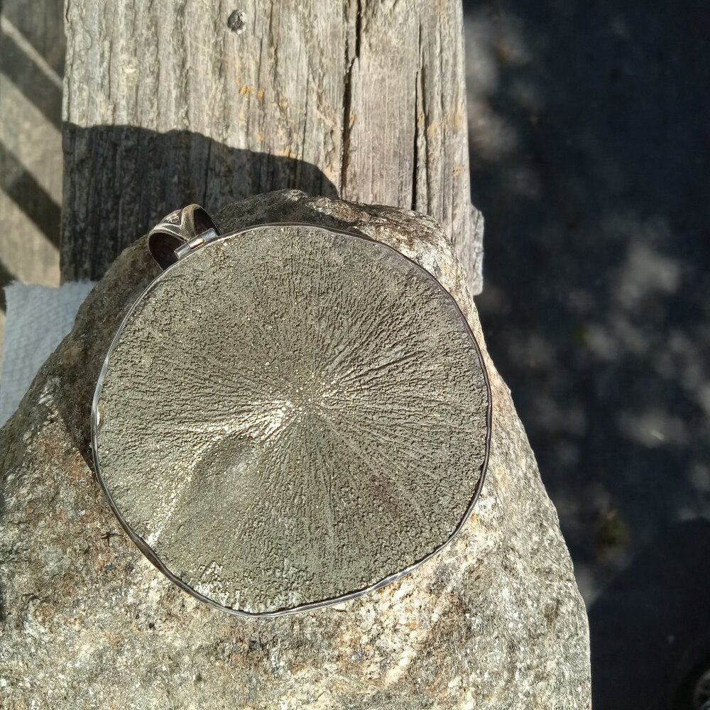 Unique Pyrite Sun Pendant Set In 925